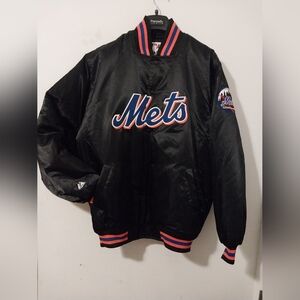 Majestic Ny Mets Black Satin Puffer Jacket Size Large